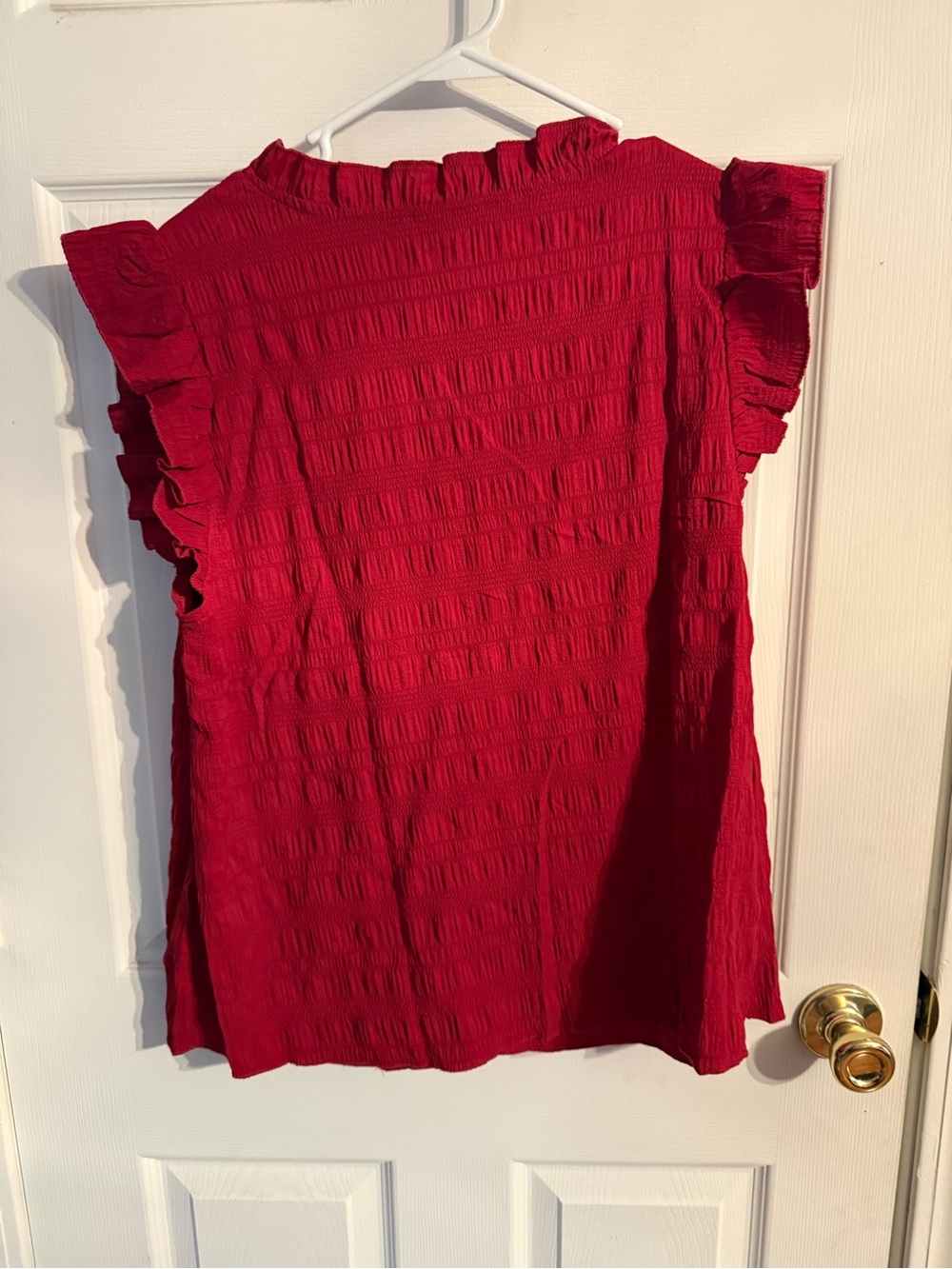 SHEIN Textured Ruffle V-Neck Blouse - Red - Picture 3 of 3